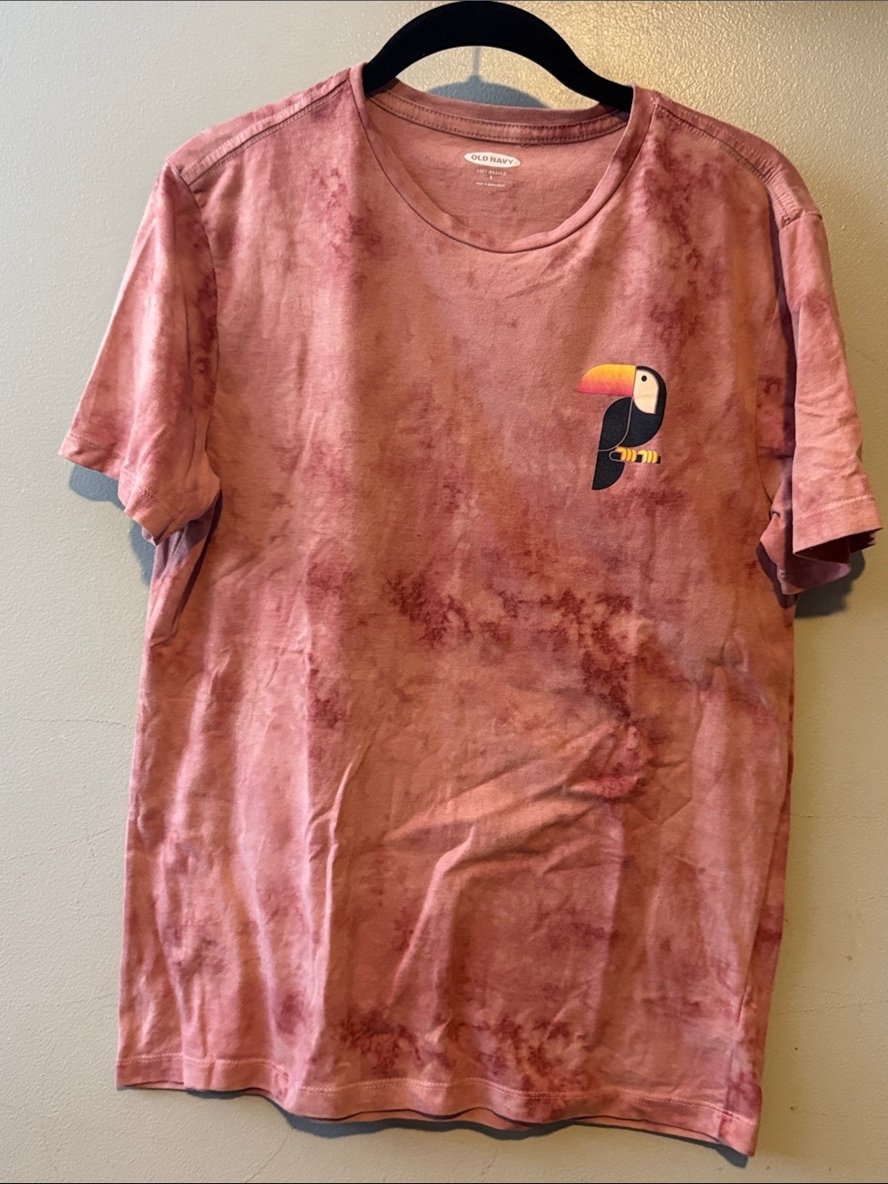Old Navy Dusty Pink Tie-Dye Tee with Toucan Chest Graphic